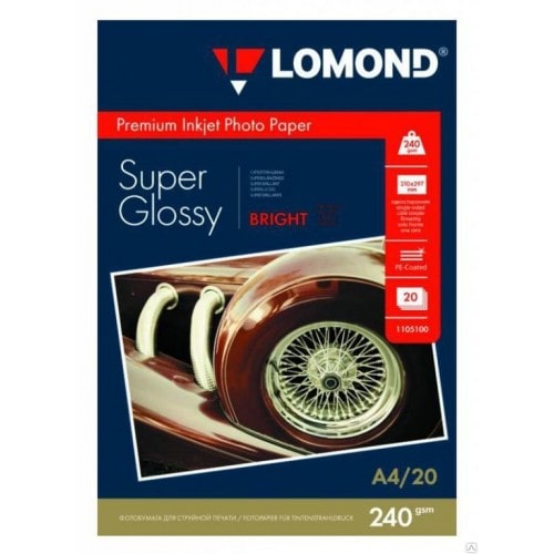 Бумага Lomond 1105100 суперглянцевая для струйной печати 240гр А4, 20л