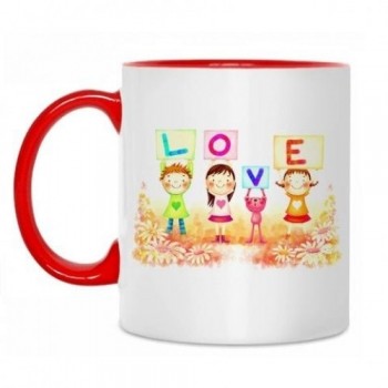 Кружка для сублимации белая, внутри и ручка (красная)