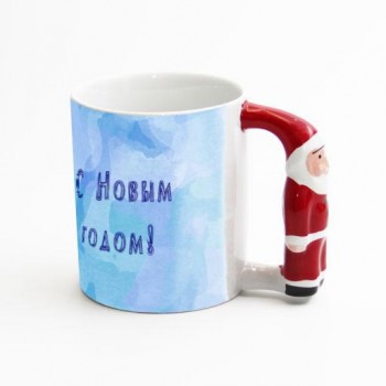 Кружка для сублимации белая с ручкой в форме Санта-Клауса Кружка для сублимации белая с ручкой в форме Санта-Клауса