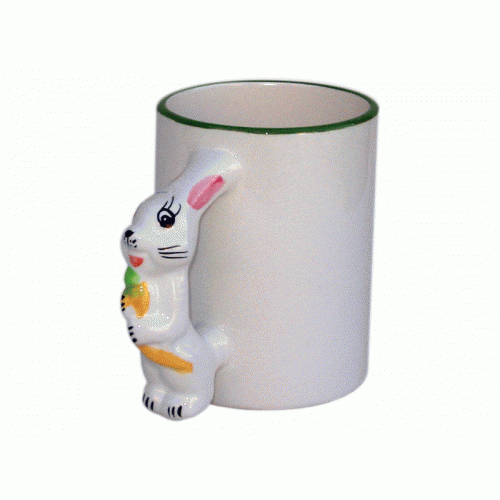 Кружка для сублимации белая с ручкой в форме животного, Кролик